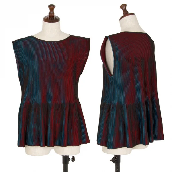 イッセイミヤケ ミーISSEY MIYAKE me ストライプリブフレアノースリーブ 黒赤青F K-107576_001