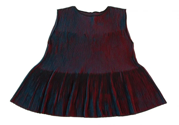 イッセイミヤケ ミーISSEY MIYAKE me ストライプリブフレアノースリーブ 黒赤青F K-107576_002