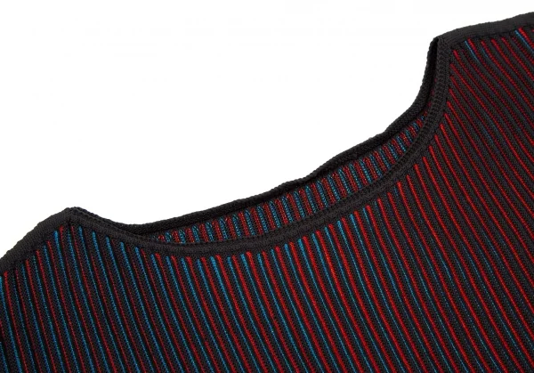 イッセイミヤケ ミーISSEY MIYAKE me ストライプリブフレアノースリーブ 黒赤青F K-107576_004