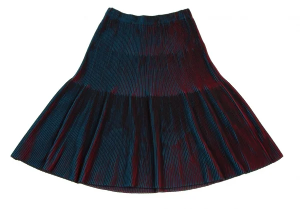イッセイミヤケ ミーISSEY MIYAKE me ストライプリブフレアスカート 黒赤青F K-107577_002