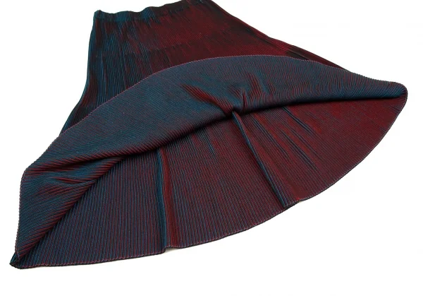 イッセイミヤケ ミーISSEY MIYAKE me ストライプリブフレアスカート 黒赤青F K-107577_006