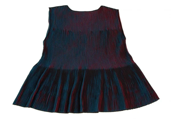 イッセイミヤケ ミーISSEY MIYAKE me ストライプリブフレアセットアップ 黒赤青F K-107578_008