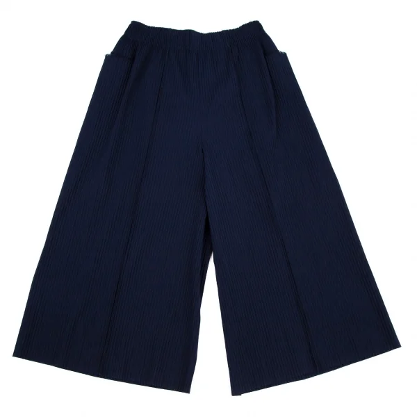 イッセイミヤケ ミーISSEY MIYAKE me ファインニットプリーツワイドクロップドパンツ 紺F K-107581_001