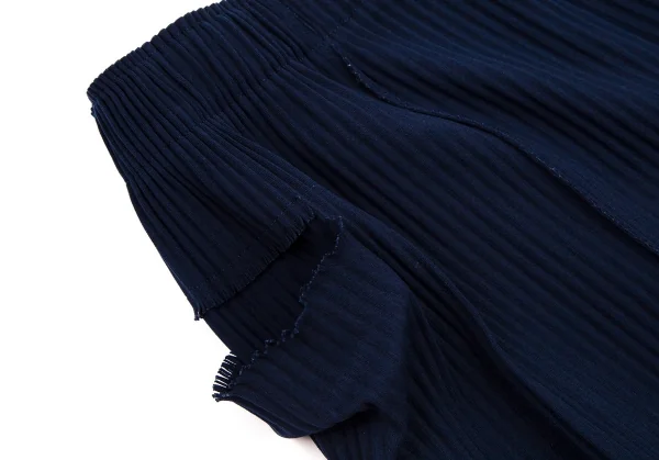 イッセイミヤケ ミーISSEY MIYAKE me ファインニットプリーツワイドクロップドパンツ 紺F K-107581_004