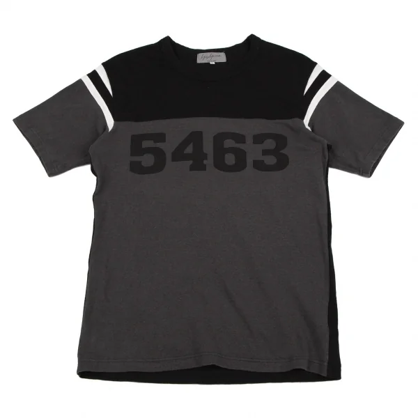 ヨウジヤマモト プールオムYohji Yamamoto POUR HOMME ナンバリングプリントフットボールTシャツ 黒チャコール2 K-107589_001