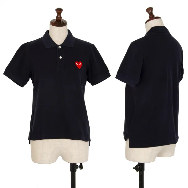 プレイ コムデギャルソンPLAY COMME des GARCONS ハートワッペン鹿の子ポロシャツ 紺S K-107616_001