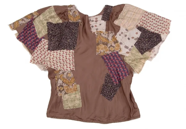 ツモリチサトTSUMORI CHISATO シルクパッチワークトップス 茶2 K-107619_010