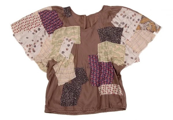 ツモリチサトTSUMORI CHISATO シルクパッチワークトップス 茶2 K-107619_002