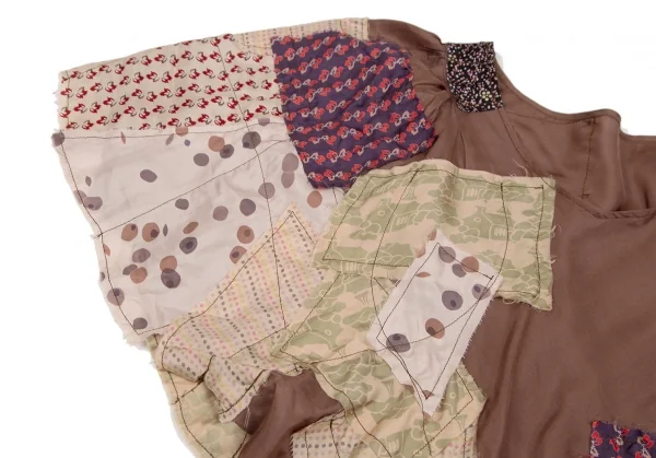 ツモリチサトTSUMORI CHISATO シルクパッチワークトップス 茶2 K-107619_005