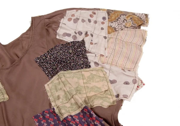 ツモリチサトTSUMORI CHISATO シルクパッチワークトップス 茶2 K-107619_006