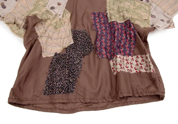 ツモリチサトTSUMORI CHISATO シルクパッチワークトップス 茶2 K-107619_008