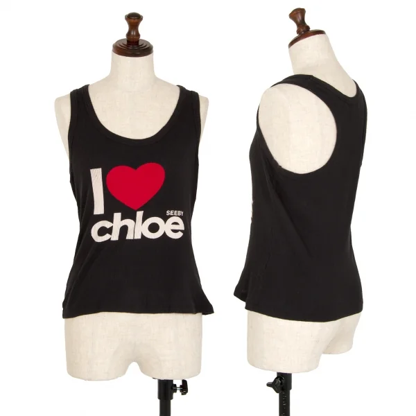 シーバイクロエSEE BY CHLOE プリントリブタンクトップ 黒38 K-107626_001