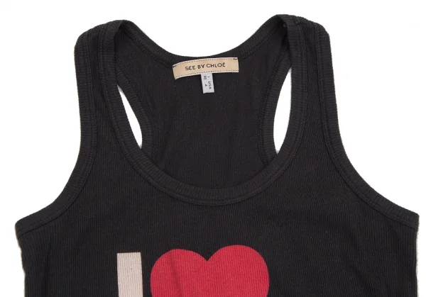 シーバイクロエSEE BY CHLOE プリントリブタンクトップ 黒38 K-107626_003