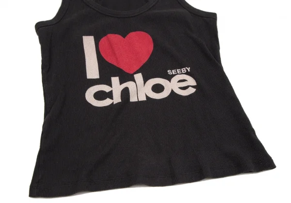 シーバイクロエSEE BY CHLOE プリントリブタンクトップ 黒38 K-107626_005