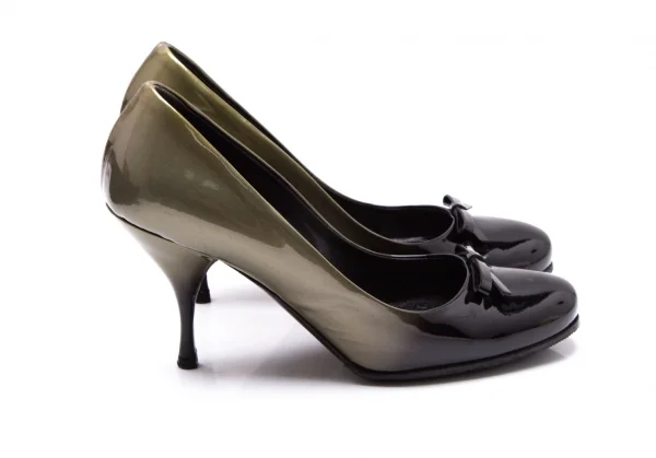 プラダPRADA グラデーションエナメルヒールパンプス ブロンズ黒35(22.5位) K-107631_007