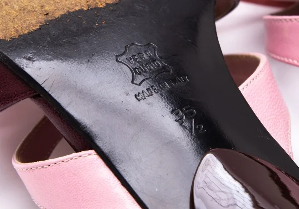 ミュウミュウMIU MIU レザーリボンヒールサンダル ピンク焦げ茶35.5