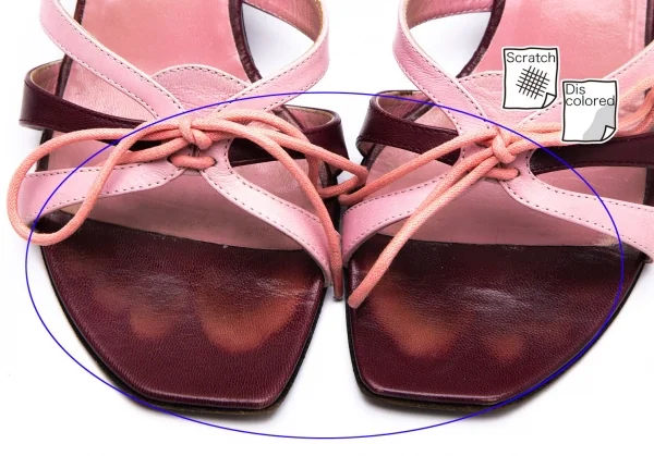 ミュウミュウMIU MIU レザーリボンヒールサンダル ピンク焦げ茶35.5