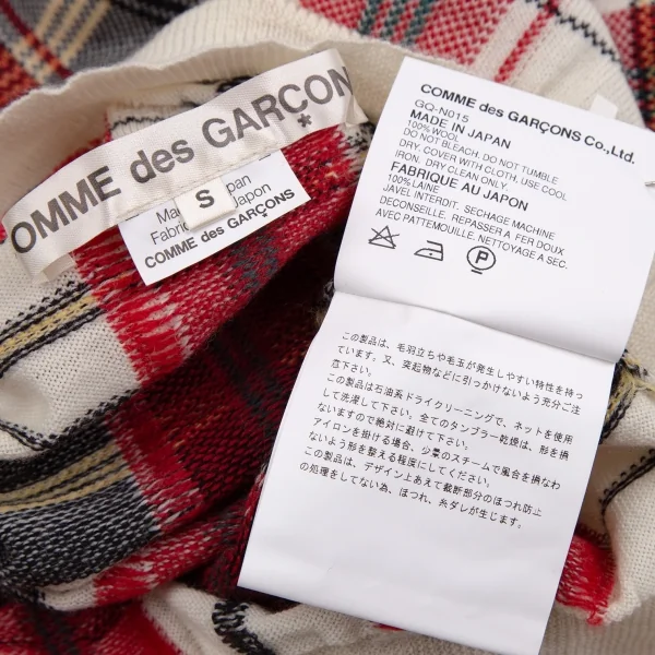 コムデギャルソンCOMME des GARCONS ウールボートネックチェック柄ニットセーター オフ赤緑S K-107658_011