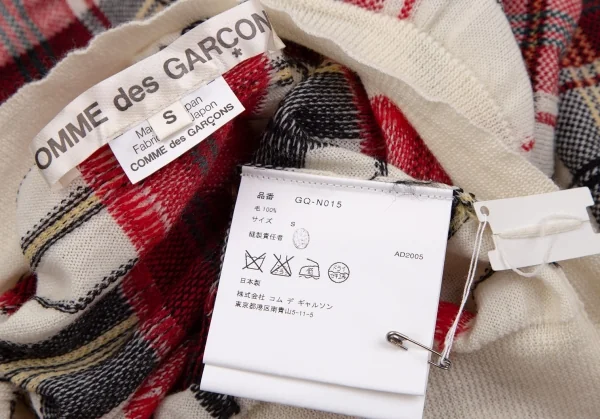 コムデギャルソンCOMME des GARCONS ウールボートネックチェック柄ニットセーター オフ赤緑S K-107658_012