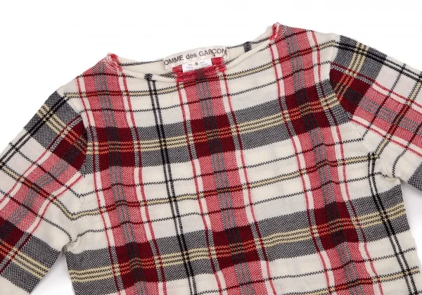 コムデギャルソンCOMME des GARCONS ウールボートネックチェック柄ニットセーター オフ赤緑S K-107658_003