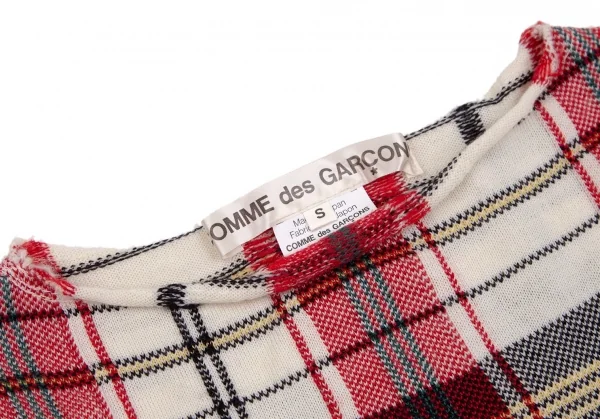 コムデギャルソンCOMME des GARCONS ウールボートネックチェック柄ニットセーター オフ赤緑S K-107658_004
