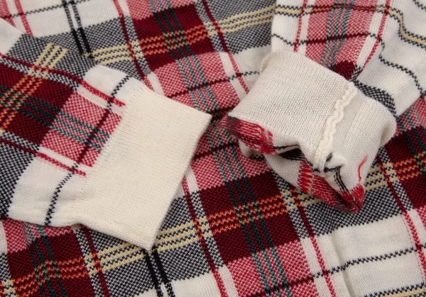 コムデギャルソンCOMME des GARCONS ウールボートネックチェック柄ニットセーター オフ赤緑S K-107658_006