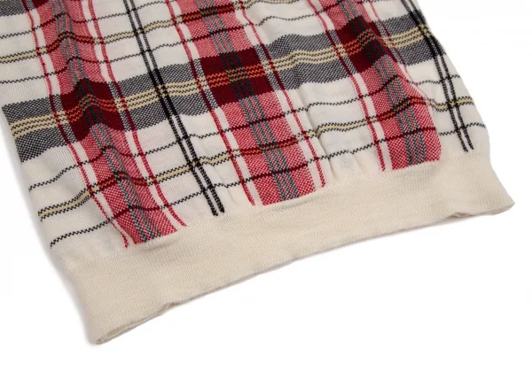 コムデギャルソンCOMME des GARCONS ウールボートネックチェック柄ニットセーター オフ赤緑S K-107658_007
