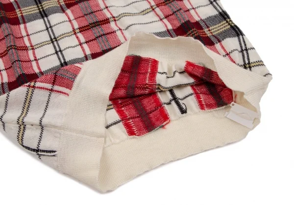 コムデギャルソンCOMME des GARCONS ウールボートネックチェック柄ニットセーター オフ赤緑S K-107658_008