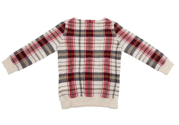 コムデギャルソンCOMME des GARCONS ウールボートネックチェック柄ニットセーター オフ赤緑S K-107658_009