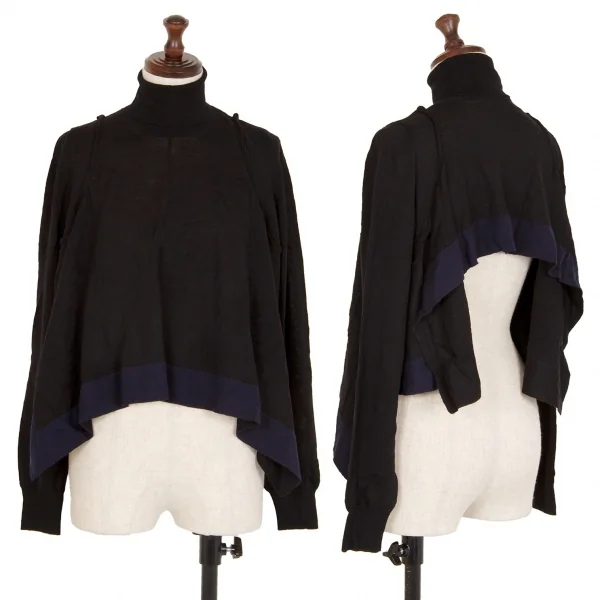 コムデギャルソンCOMME des GARCONS ウールフレアショートタートルネックニットトップス 黒紺S位 K-107659_001