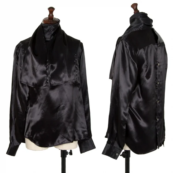 コムデギャルソンCOMME des GARCONS キュプラサテンネックストール前後反転シャツ 墨黒M位 K-107661_001