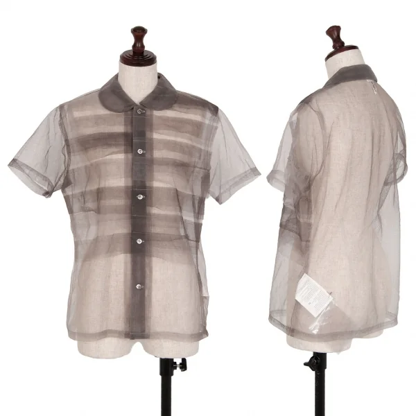 コムデギャルソンCOMME des GARCONS フロントティアード切替チュール半袖シャツ グレージュS K-107665_001