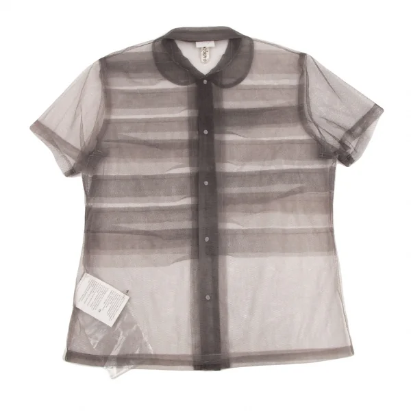 コムデギャルソンCOMME des GARCONS フロントティアード切替チュール半袖シャツ グレージュS K-107665_010