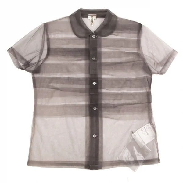 コムデギャルソンCOMME des GARCONS フロントティアード切替チュール半袖シャツ グレージュS K-107665_002