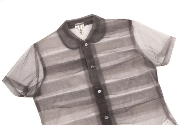 コムデギャルソンCOMME des GARCONS フロントティアード切替チュール半袖シャツ グレージュS K-107665_003