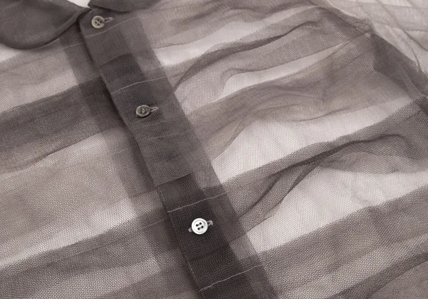 コムデギャルソンCOMME des GARCONS フロントティアード切替チュール半袖シャツ グレージュS K-107665_007