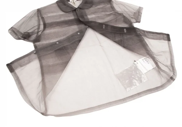 コムデギャルソンCOMME des GARCONS フロントティアード切替チュール半袖シャツ グレージュS K-107665_009