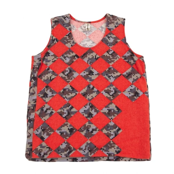 コムデギャルソンCOMME des GARCONS ウールカモ柄ダイヤチェックノースリーブトップス 赤他S位 K-107676_002
