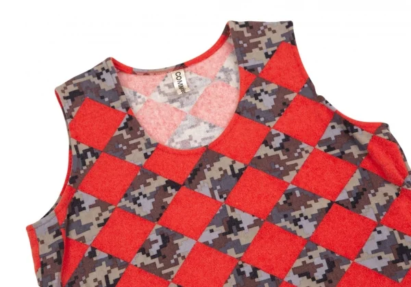 コムデギャルソンCOMME des GARCONS ウールカモ柄ダイヤチェックノースリーブトップス 赤他S位 K-107676_003