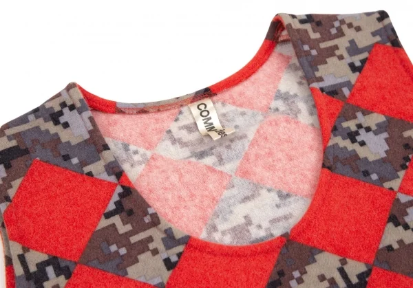 コムデギャルソンCOMME des GARCONS ウールカモ柄ダイヤチェックノースリーブトップス 赤他S位 K-107676_004