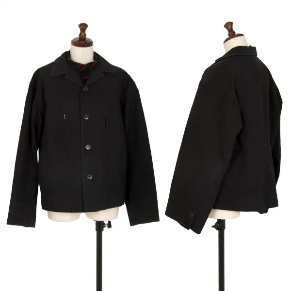 ワイズY's チェックライナー付きコットンウールジャケット 黒3 K-107698_001