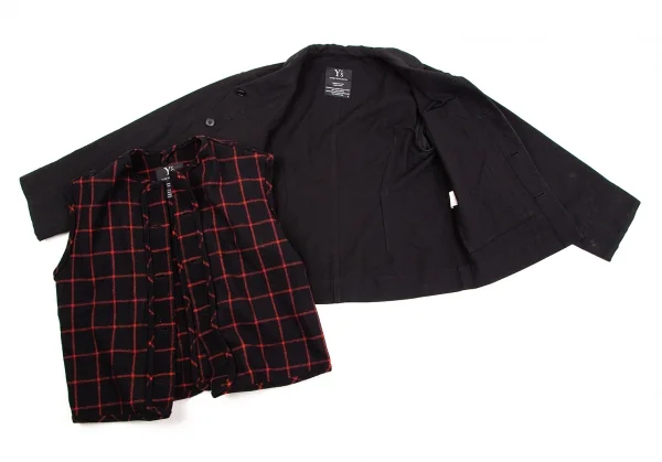 ワイズY's チェックライナー付きコットンウールジャケット 黒3 K-107698_012