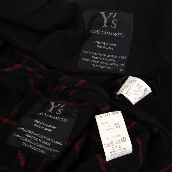 ワイズY's チェックライナー付きコットンウールジャケット 黒3 K-107698_018