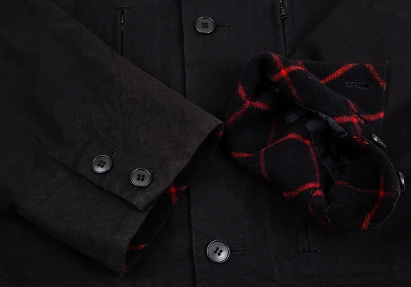 ワイズY's チェックライナー付きコットンウールジャケット 黒3 K-107698_007