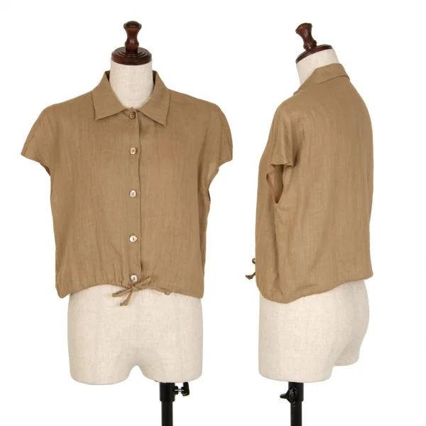 クリッツィアKrizia poi リネン裾ドローコードフレンチスリーブシャツ モカ40 K-107720_001