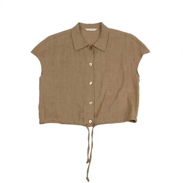 クリッツィアKrizia poi リネン裾ドローコードフレンチスリーブシャツ モカ40 K-107720_002