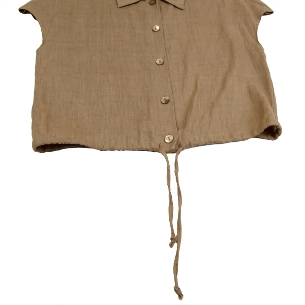 クリッツィアKrizia poi リネン裾ドローコードフレンチスリーブシャツ モカ40 K-107720_006