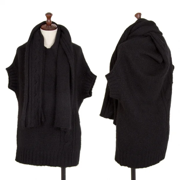 ワイズビスリミY's bis LIMI ウールナイロンストールネックケーブル半袖ニットセーター 黒S K-107780_001