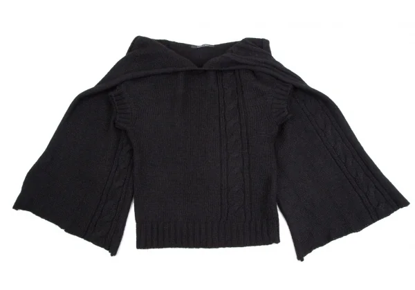 ワイズビスリミY's bis LIMI ウールナイロンストールネックケーブル半袖ニットセーター 黒S K-107780_002