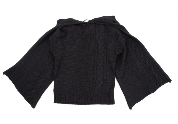 ワイズビスリミY's bis LIMI ウールナイロンストールネックケーブル半袖ニットセーター 黒S K-107780_009